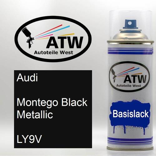 Audi, Montego Black Metallic, LY9V: 400ml Sprühdose, von ATW Autoteile West.